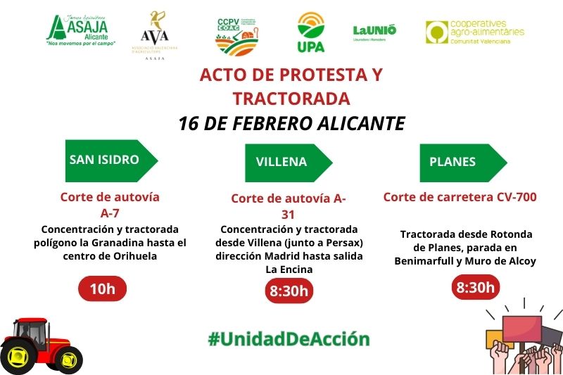 El empresariado alicantino muestra su apoyo unánime al acto de protesta que organizan las organizaciones agrarias valencianas